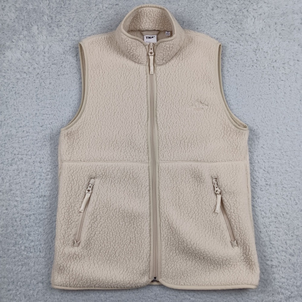 TNA Vest Sherpa Fleece Women XS Cream Full Zip Embroidered Logo
